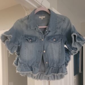 Girls Chelsea & Violet Denim Ruffle Jacket, Size MEDIUM
